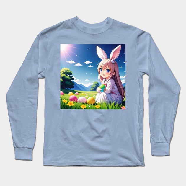 “Easter Egg Hunt” Anime Bunny Girl Long Sleeve T-Shirt by Mad Tea Garden